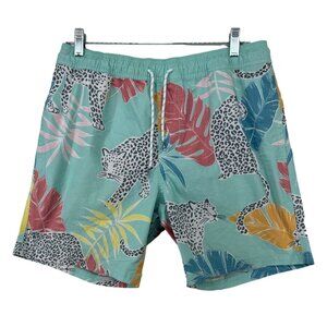 Original Use Mens Swim Trunks M Aqua Cheetah Jungle Drawstring Waist Mesh Lined